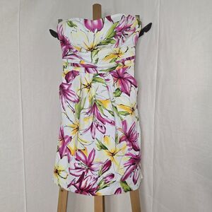 Snap Juniors Strapless Pink, White, Yellow Floral Dress With Pockets Size 11